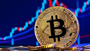 Eine Bitcoin-Münze vor einem Chart