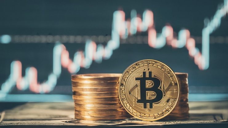 Das Bild zeigt eine Bitcoin-Münze.