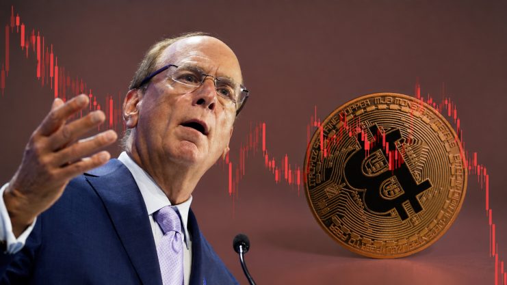 Larry Fink vor fallendem Bitcoin-Chart
