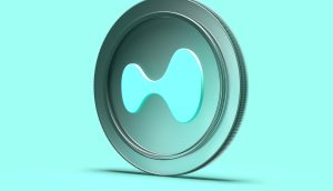 Ein stilisiertes, türkisfarbenes Coin-Logo von Hyperliquid ist vor einem einfarbigen Hintergrund zu sehen.