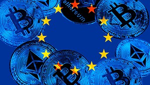 Krypto-Coins und EU Fahne