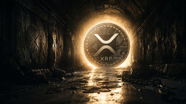 Eine XRP-Münze steht am Ende eines langen, dunklen Tunnels.
