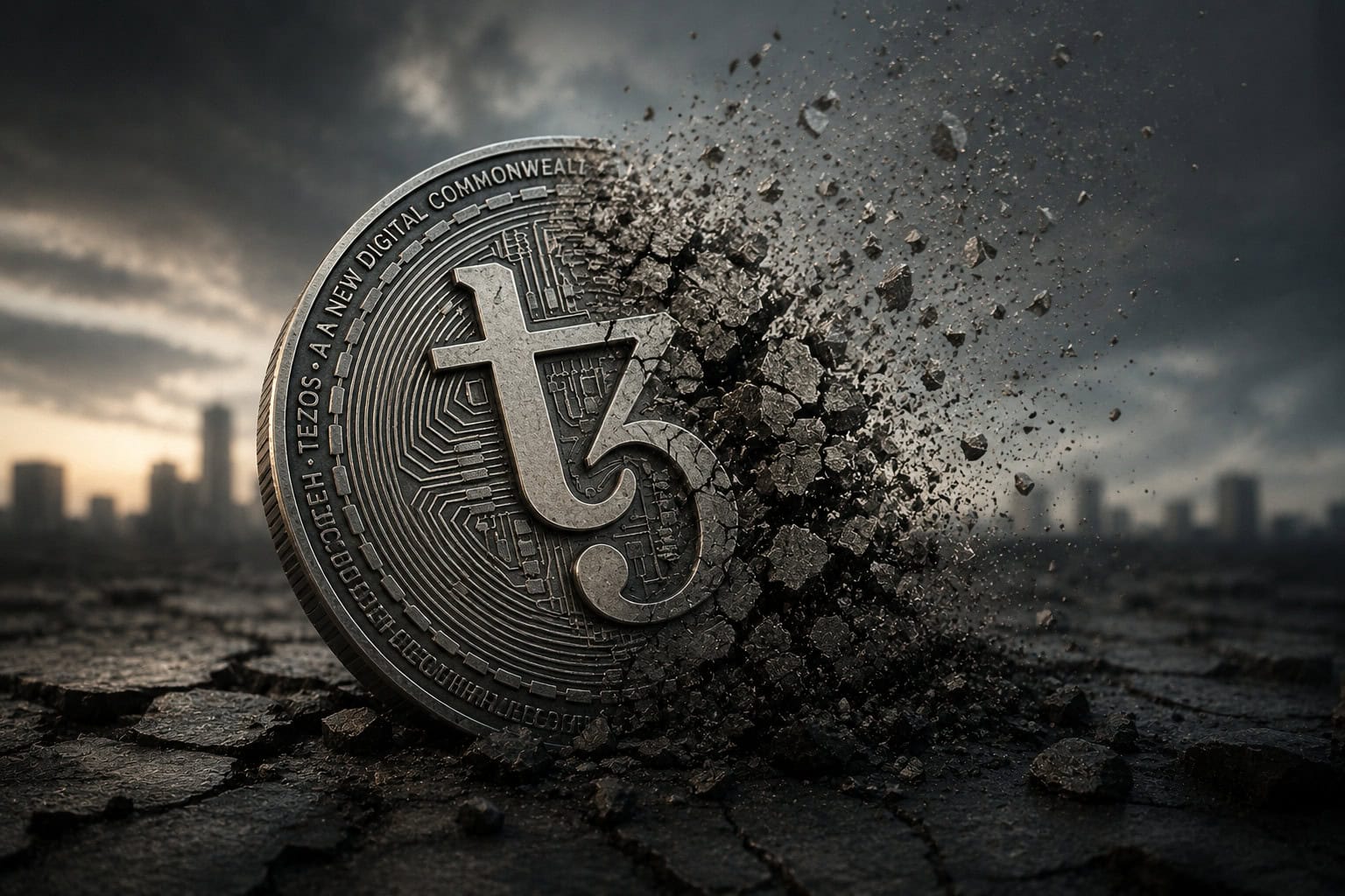 Eine zerbrochene Tezos-Münze