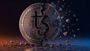 Eine zerbrochene Tezos-Münze