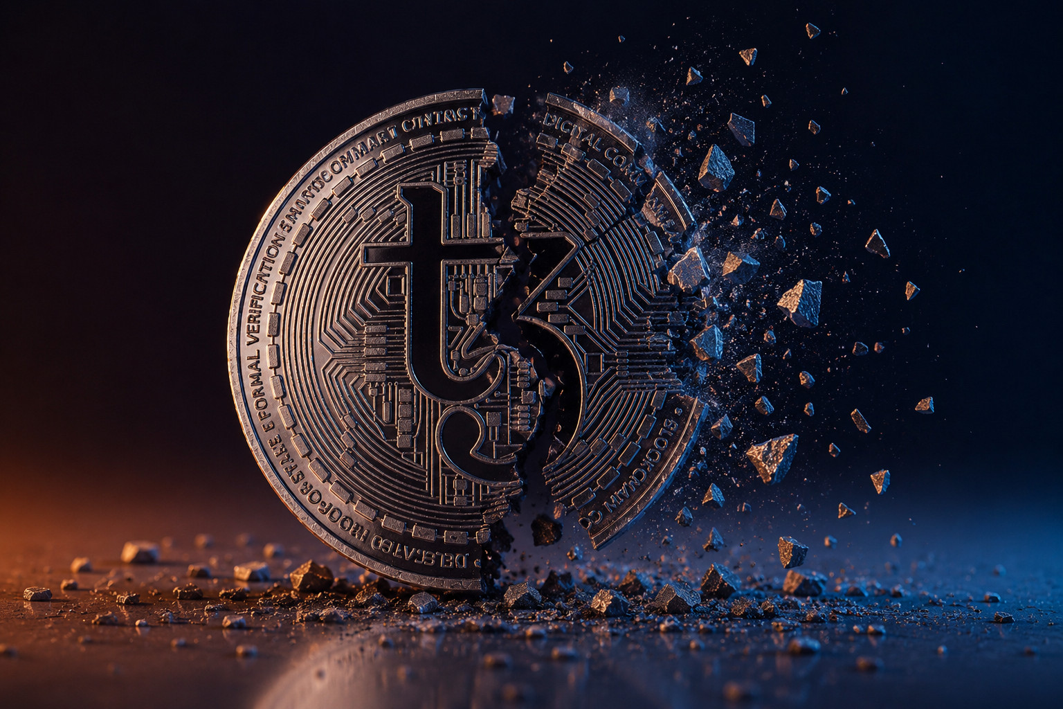 Eine zerbrochene Tezos-Münze