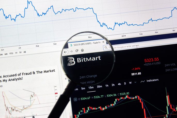 Das Bild zeigt einen Kurs und die Webseite von Bitmart.