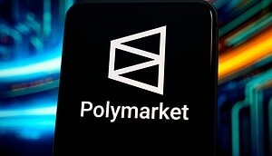 Polymarket Logo vor einem Chart