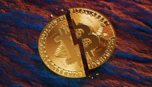 Eine gespaltene Bitcoin-Münze