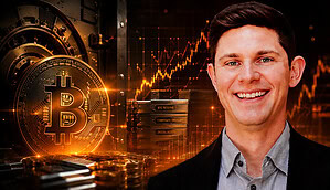Jeff Walton von Strive vor einem Bitcoin-Hintergrund