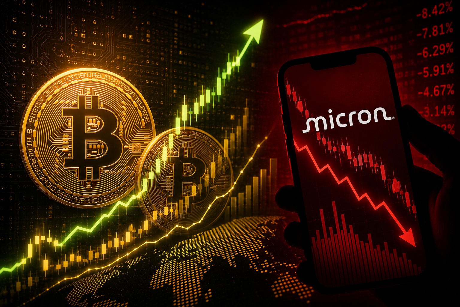 Bitcoin steigt, während Micron und Halbleiteraktien unter Druck geraten und der KI-Trade an Dynamik verliert.
