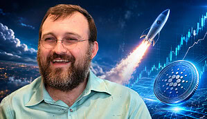 Cardano-Gründer Hoskinson vor ADA-Chart mit Rakete