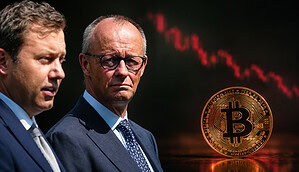 Klingbeil, Merz und eine Bitcoin-Münze