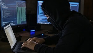 Das Bild zeigt einen Krypto-Scammer