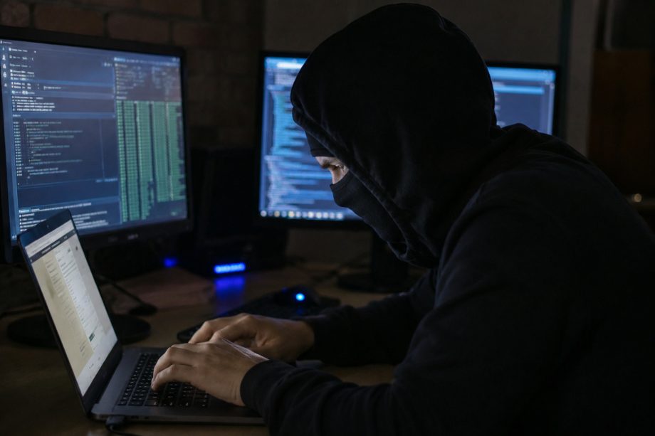 Das Bild zeigt einen Krypto-Scammer