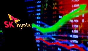 Das Bild zeigt SK Hynix vor einem Chart-Hintergrund.