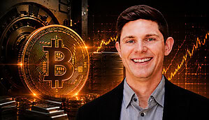Jeff Walton von Strive vor einem Bitcoin-Hintergrund