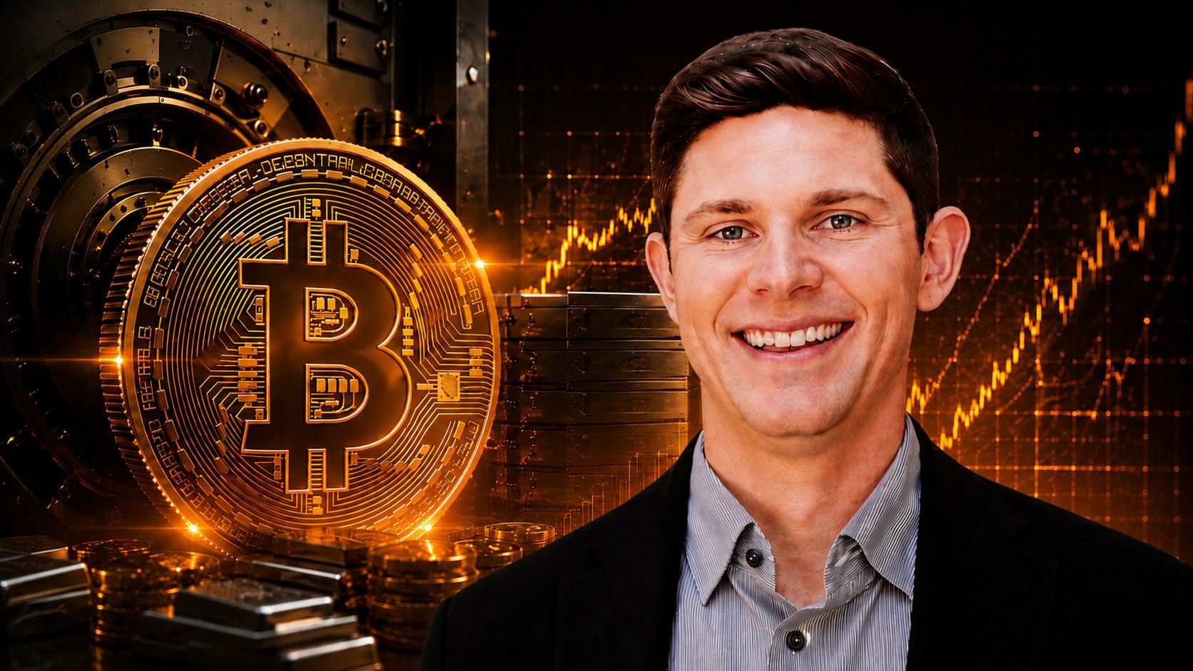 Jeff Walton von Strive vor einem Bitcoin-Hintergrund