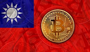 Bitcoin auf taiwanesischer Flagge.