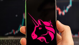 Das Logo von Uniswap auf einem Handy-Bildschirm