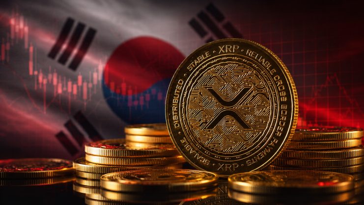 XRP-Münze vor Südkorea-Fahne
