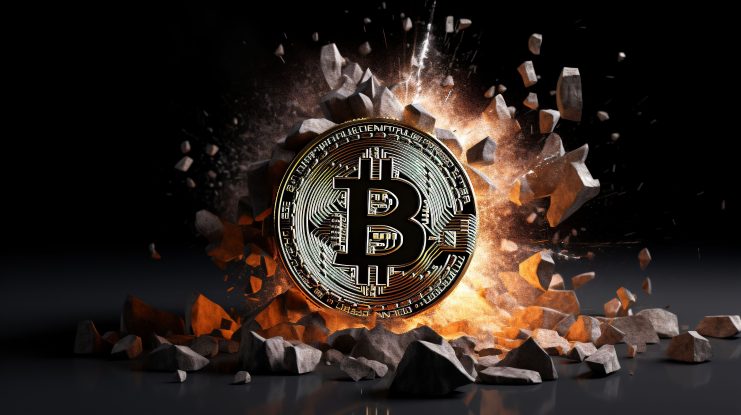 Das Bild zeigt eine Bitcoin-Münze