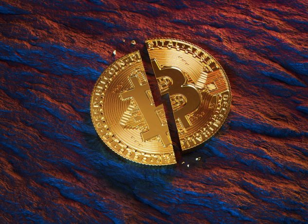 Eine gespaltene Bitcoin-Münze