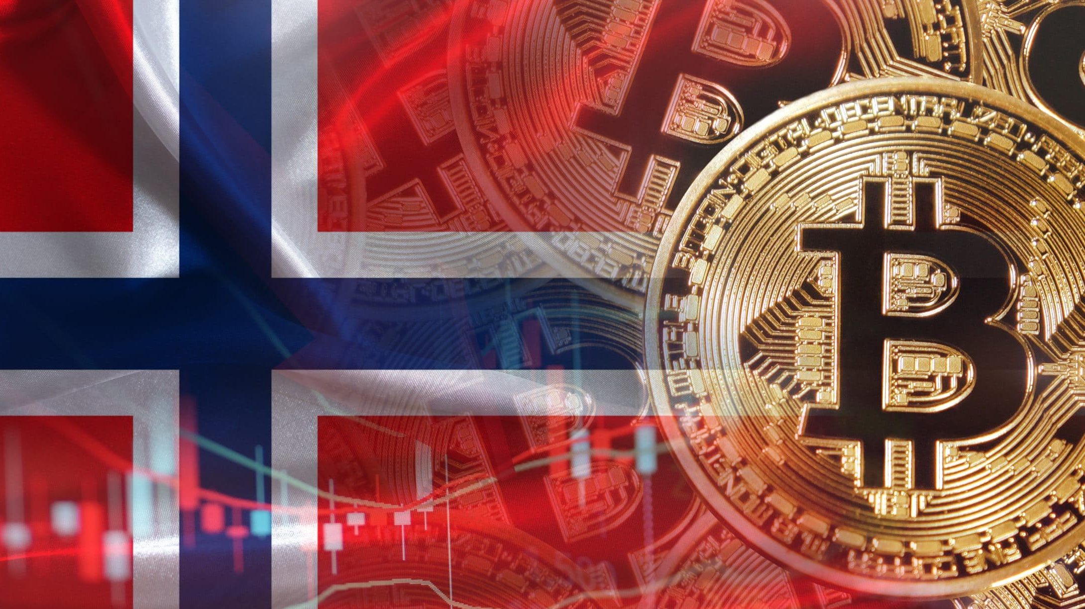 Bitcoin-Münze vor norwegischer Fahne
