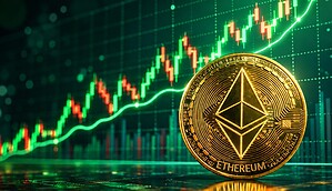 Ethereum-Münze vor steigendem Chartbild
