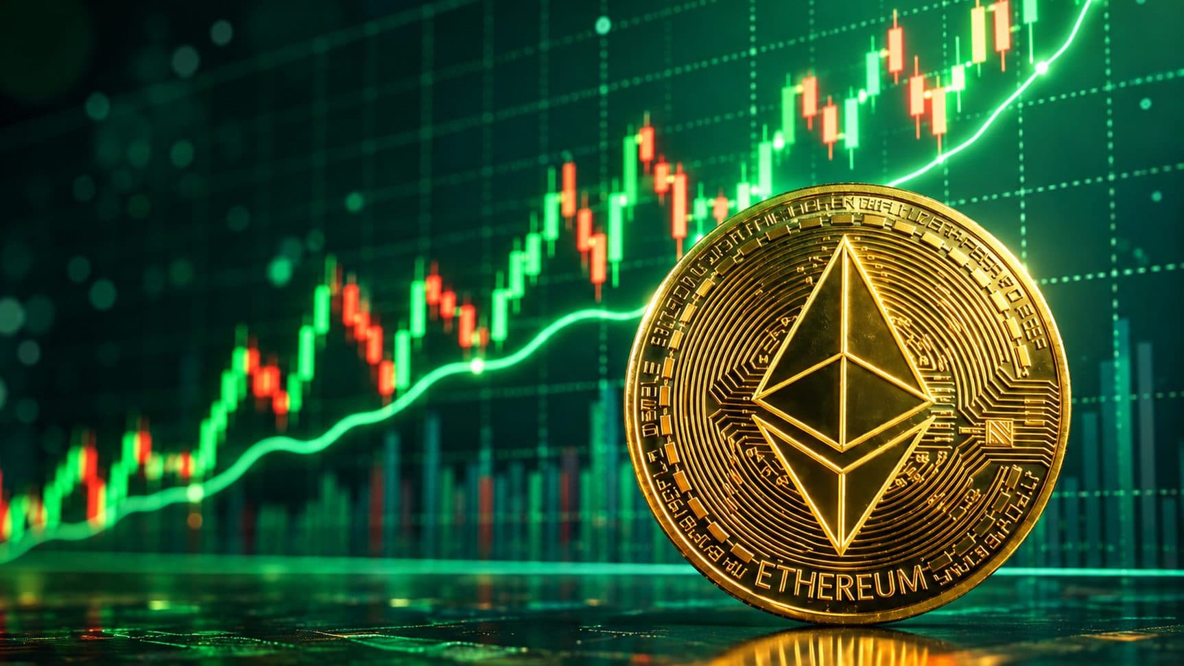 Ethereum-Münze vor steigendem Chartbild