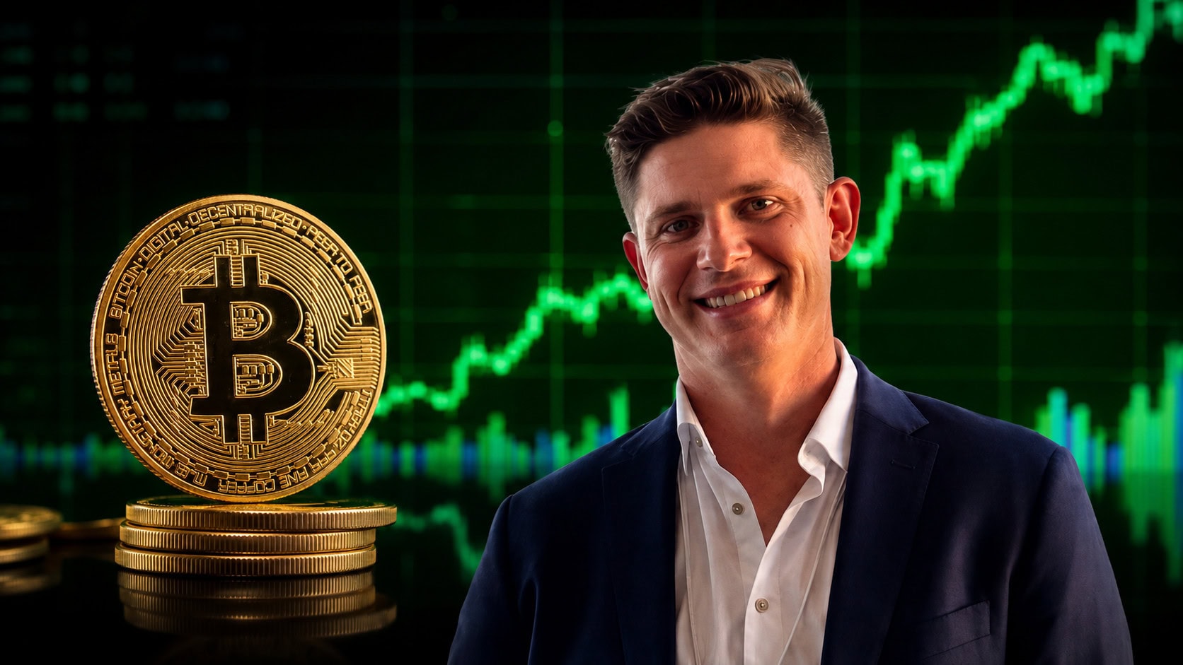 Jeff Walton vor Bitcoin-Hintergrund