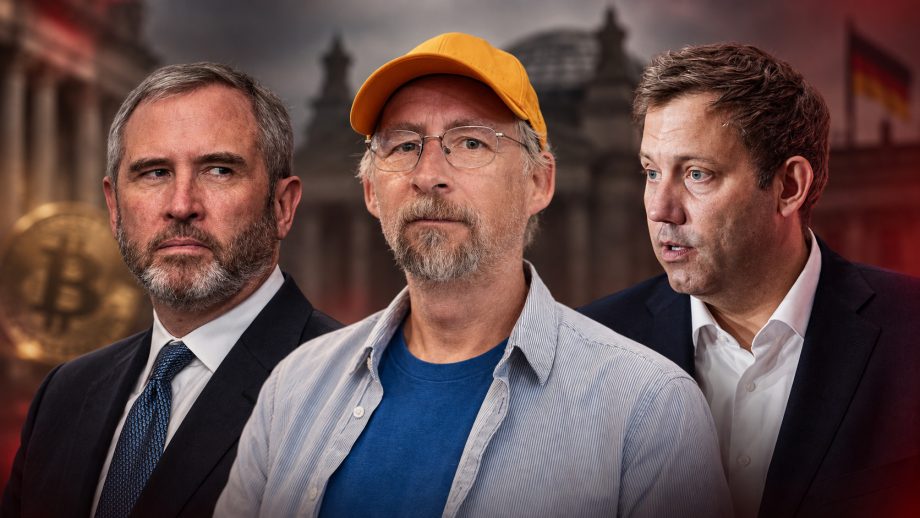 Garlinghouse, Back, Klingbeil vor Bundestag und Bitcoin-Münze