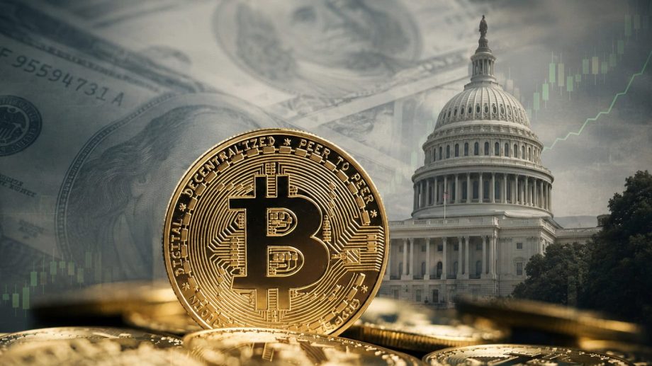 Bitcoin-Münze vorm Kapitol