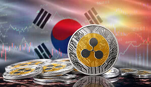 XRP-Münze vor Südkorea-Fahne