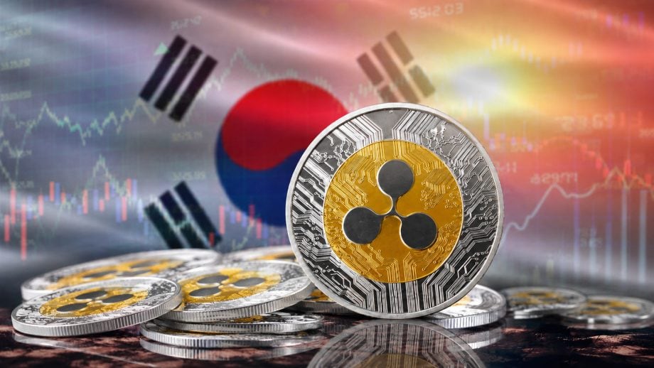 XRP-Münze vor Südkorea-Fahne