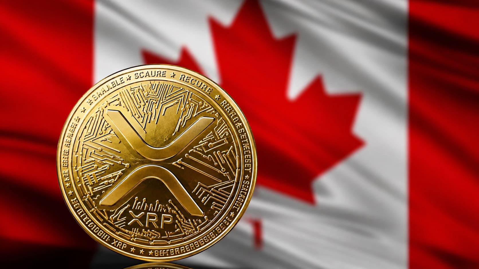 XRP-Münze vor Kanada-Fahne