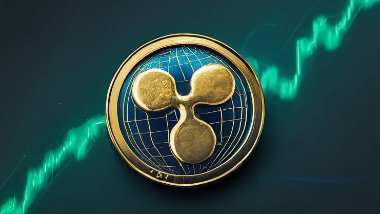 Eine XRP-Münze vor einem Chart als Hintergrund
