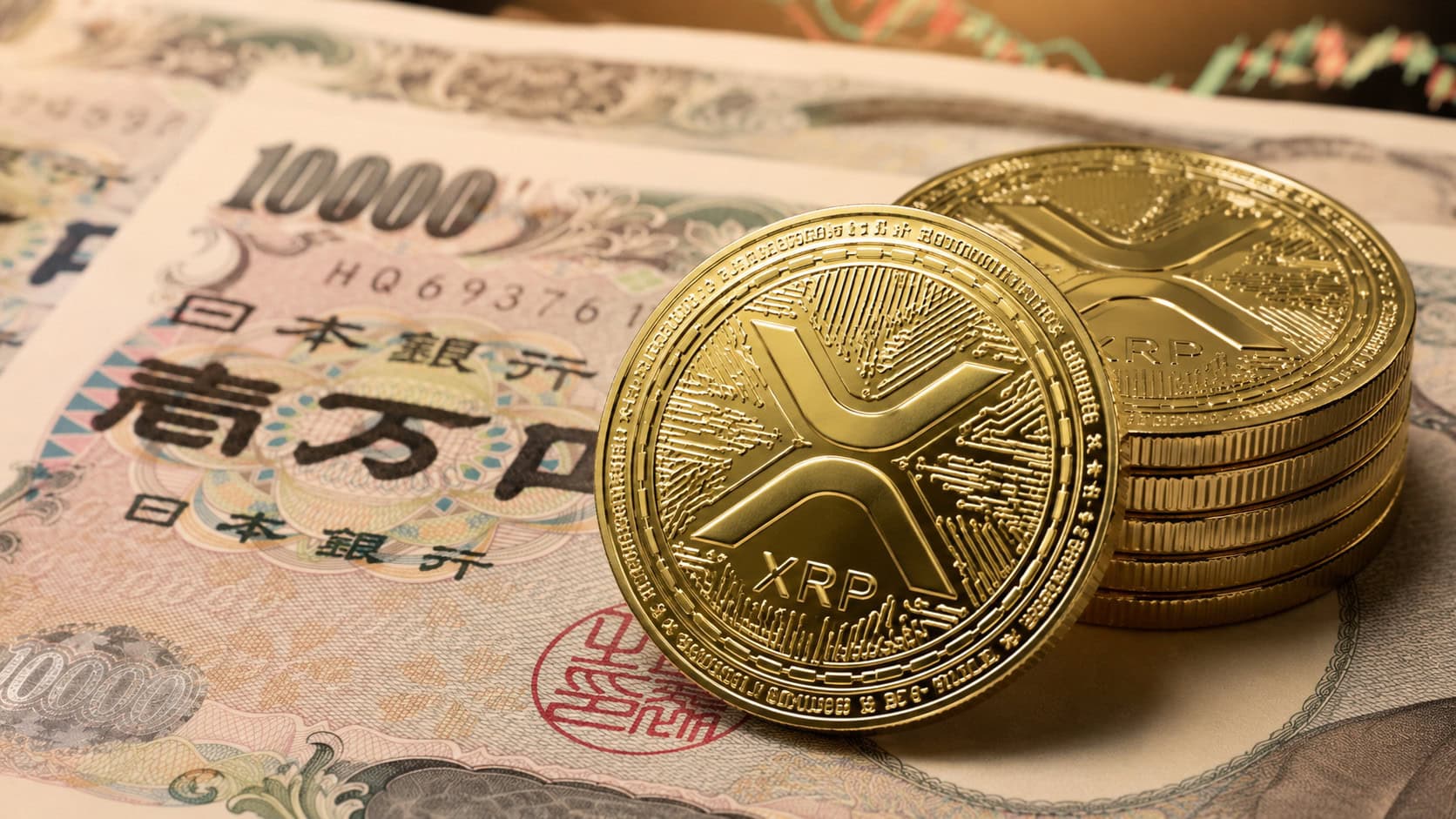 XRP-Münzen auf Yen-Scheinen
