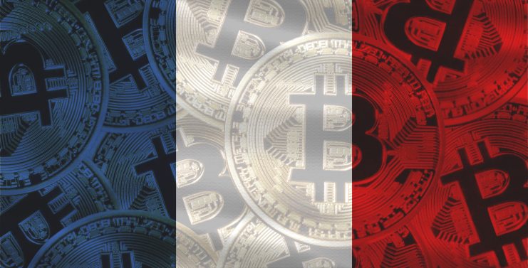 Bitcoin auf französischer Flagge.