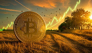 Bitcoin-Münze vor Spätsommerhintergrund