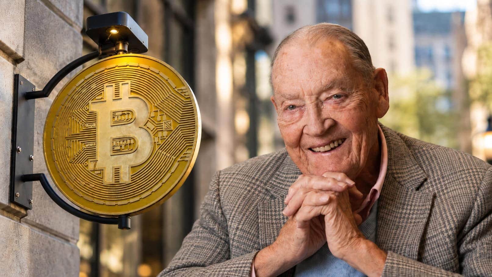 Bitcoin-Münze und John Bogle