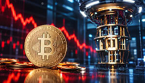 Bitcoin-Münze vor Quantencomputer