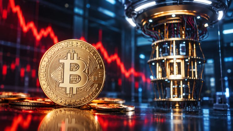 Bitcoin-Münze vor Quantencomputer