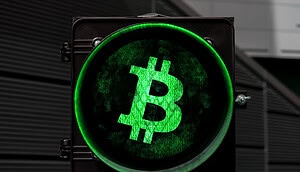 Ein grünes Bitcoin-Symbol