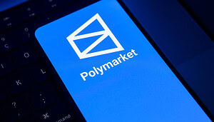 Polymarket-Logo auf einem Smartphone