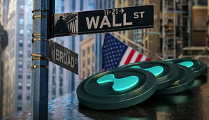 Hyperliquid-Münzen vor der Wall Street und der USA.