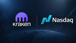 Das Bild zeigt das Kraken- und Nasdaq-Logo