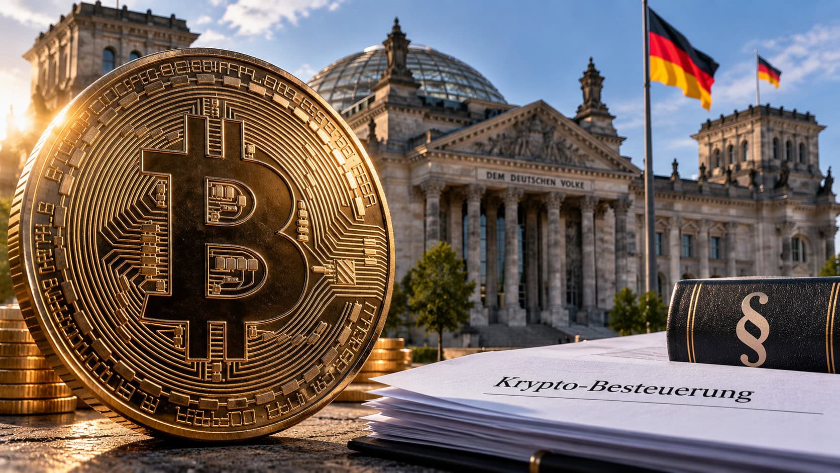 Bitcoin-Münze vorm Bundestag