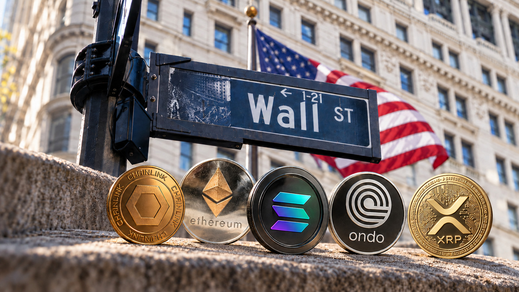RWA Coins vor der Wall Street.