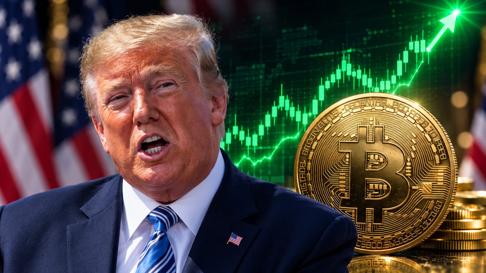 Trump vor Bitcoin-Münze