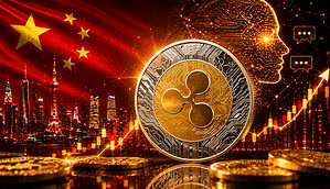 XRP-Münze vor China-KI-Symbolik